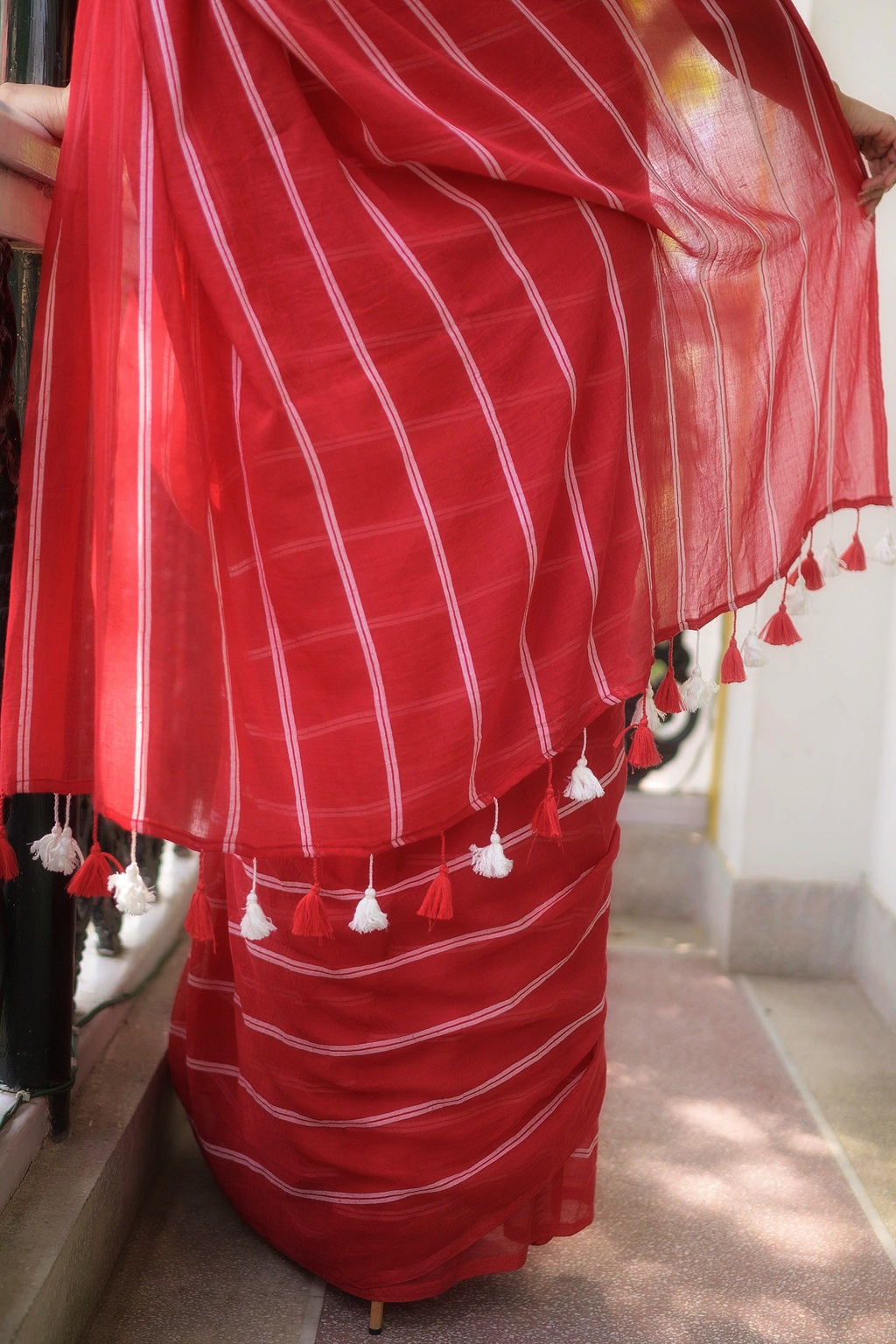 Classic Red Mulmul Cotton Saree