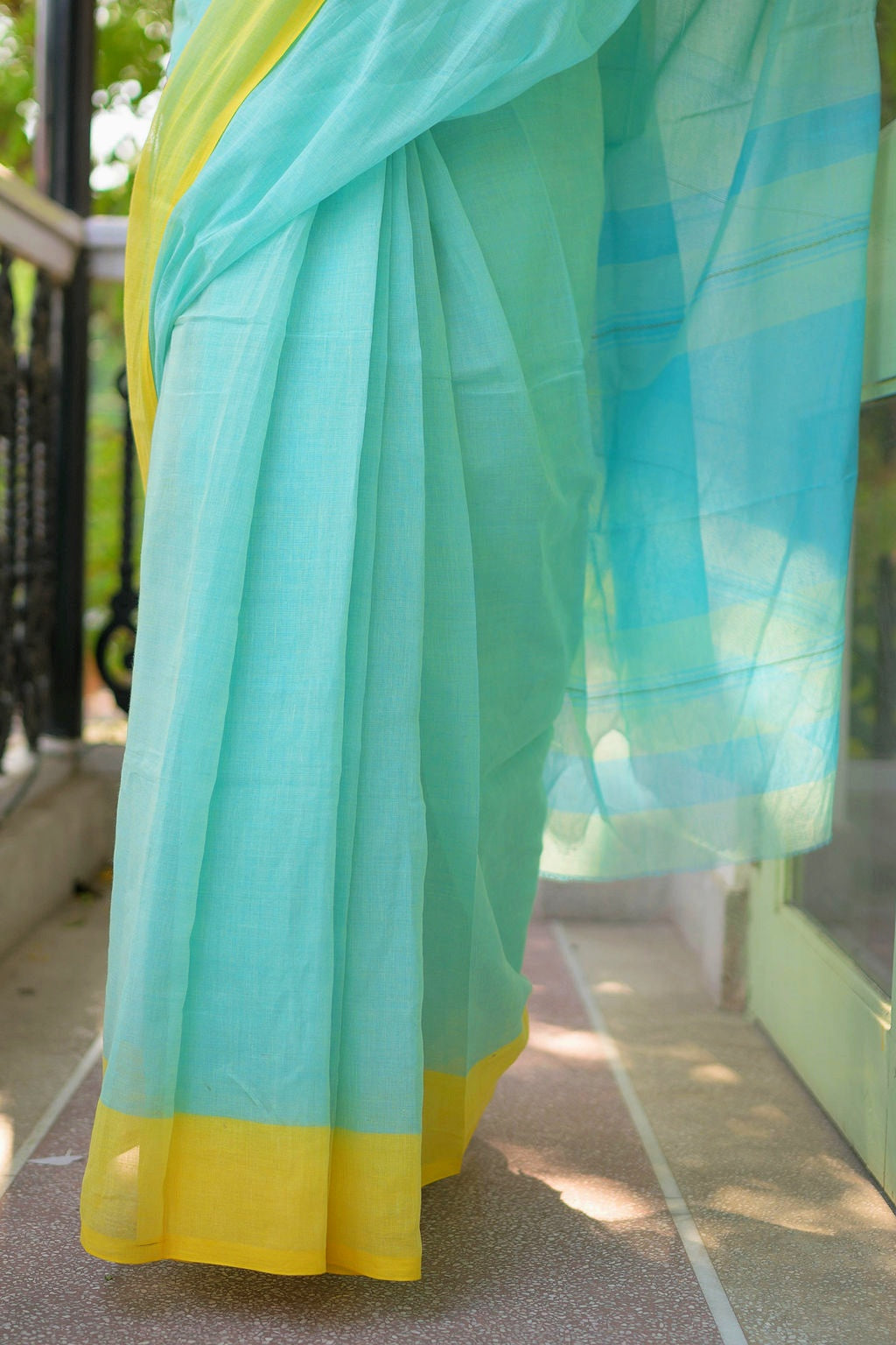 Sea Green Pure Cotton Saree