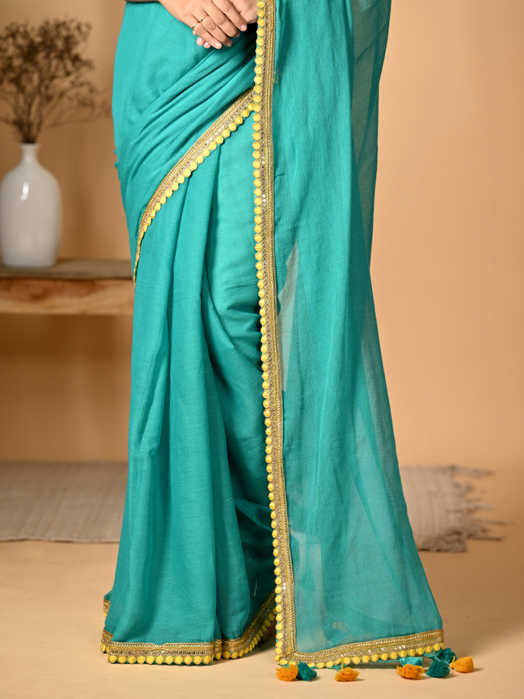 Sea Green Mulmul Cotton Saree