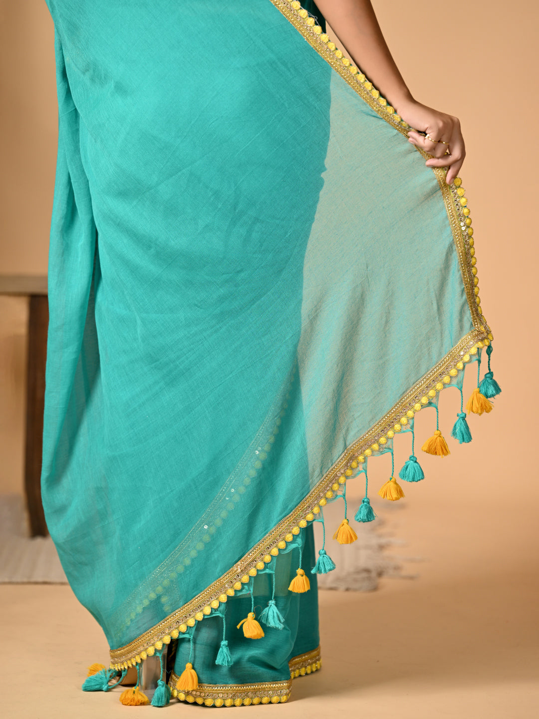 Sea Green Mulmul Cotton Saree