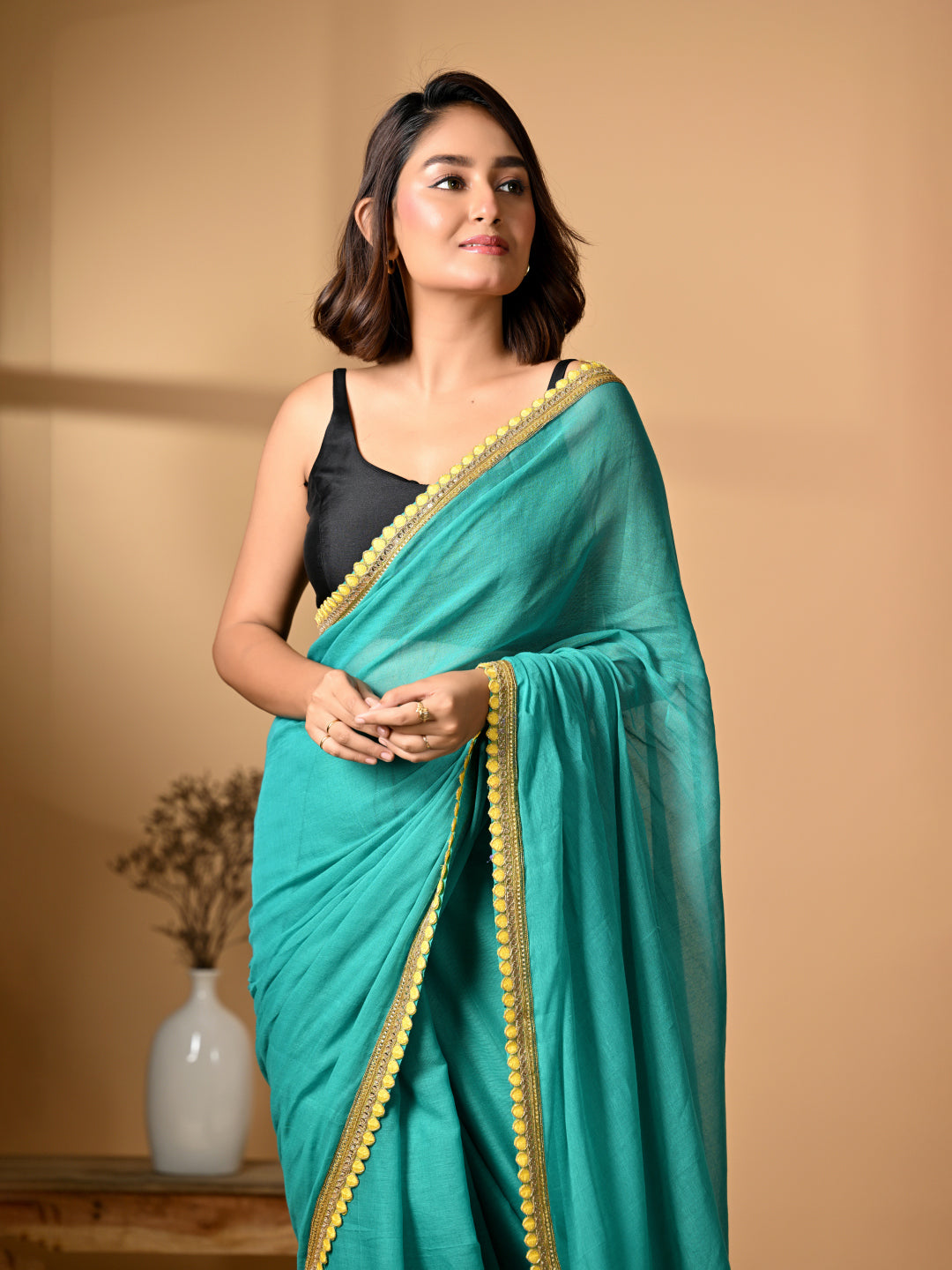 Sea Green Mulmul Cotton Saree