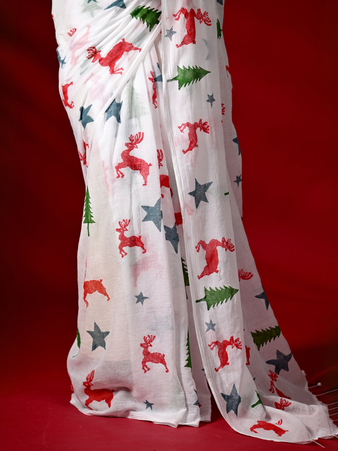 White Mulmul Cotton Saree