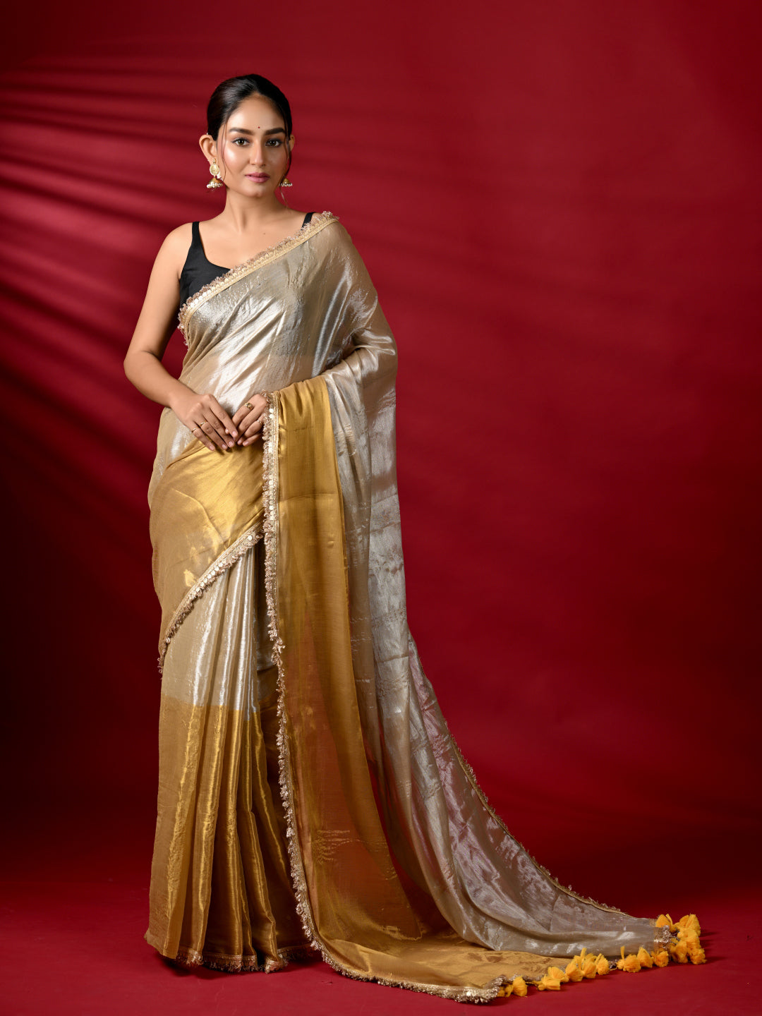 Golden Zari Tissue Saree