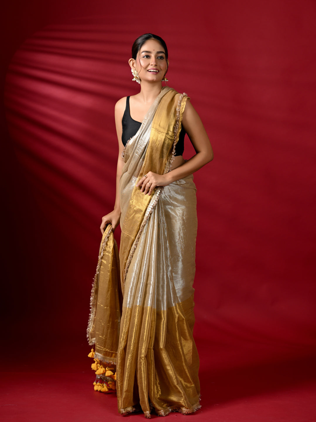 Golden Zari Tissue Saree
