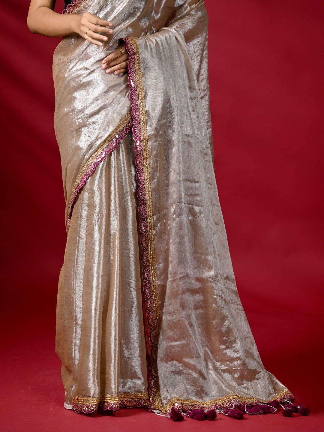 Grey Zari Tissue Saree
