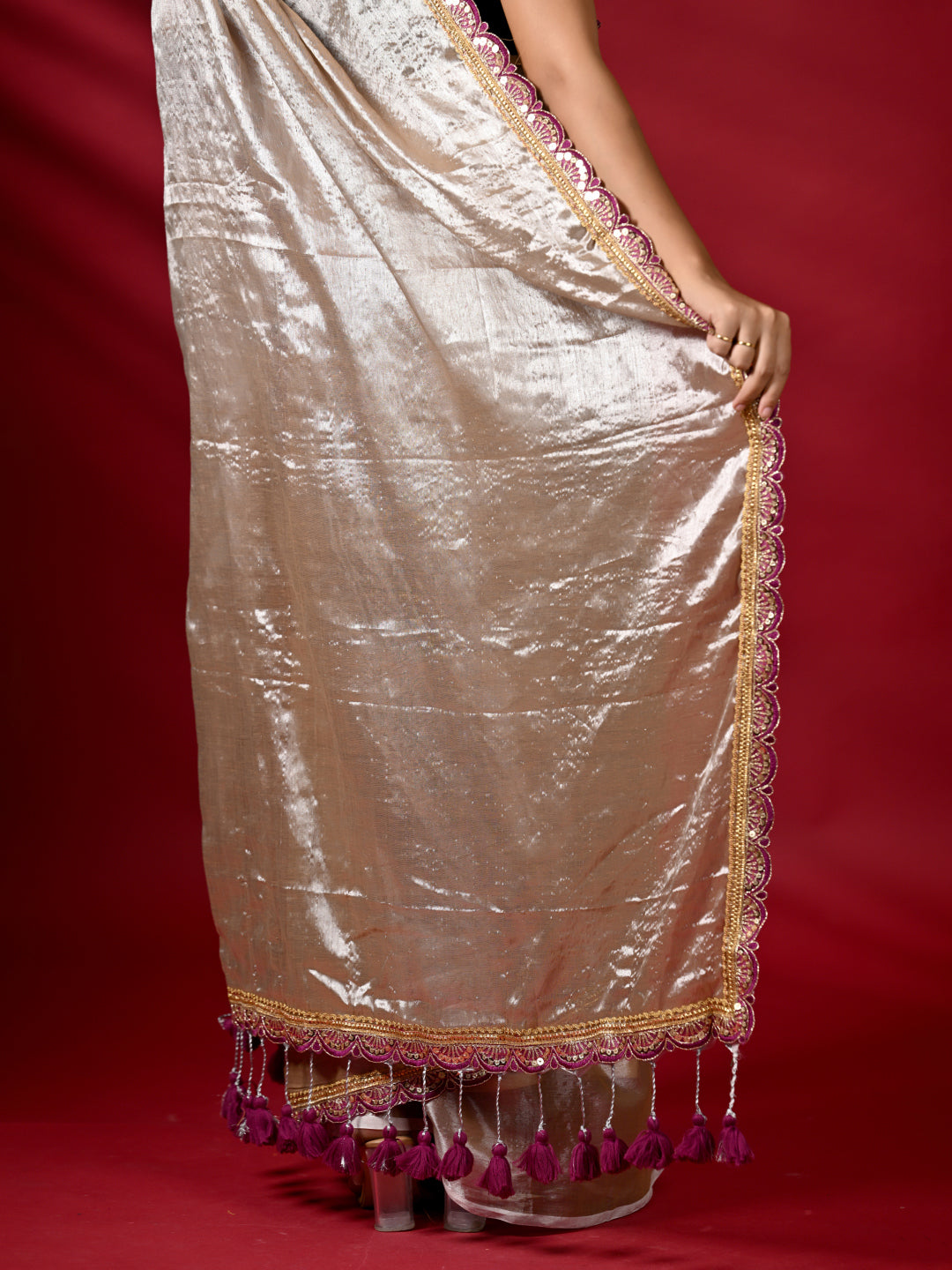 Grey Zari Tissue Saree