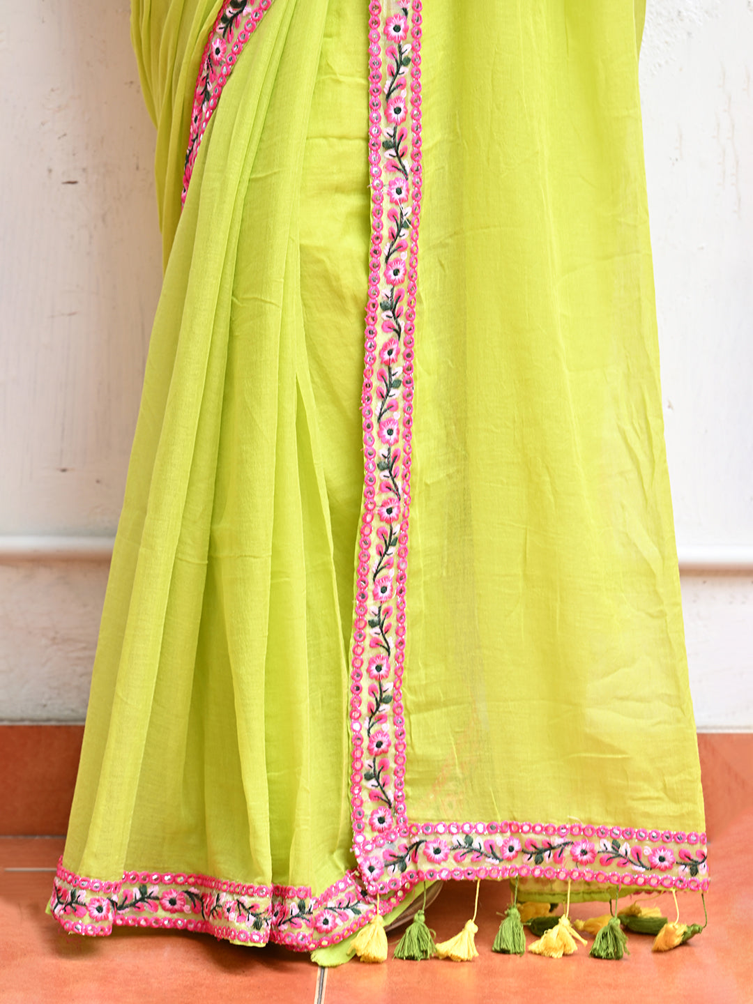 Green Mulmul Cotton Saree