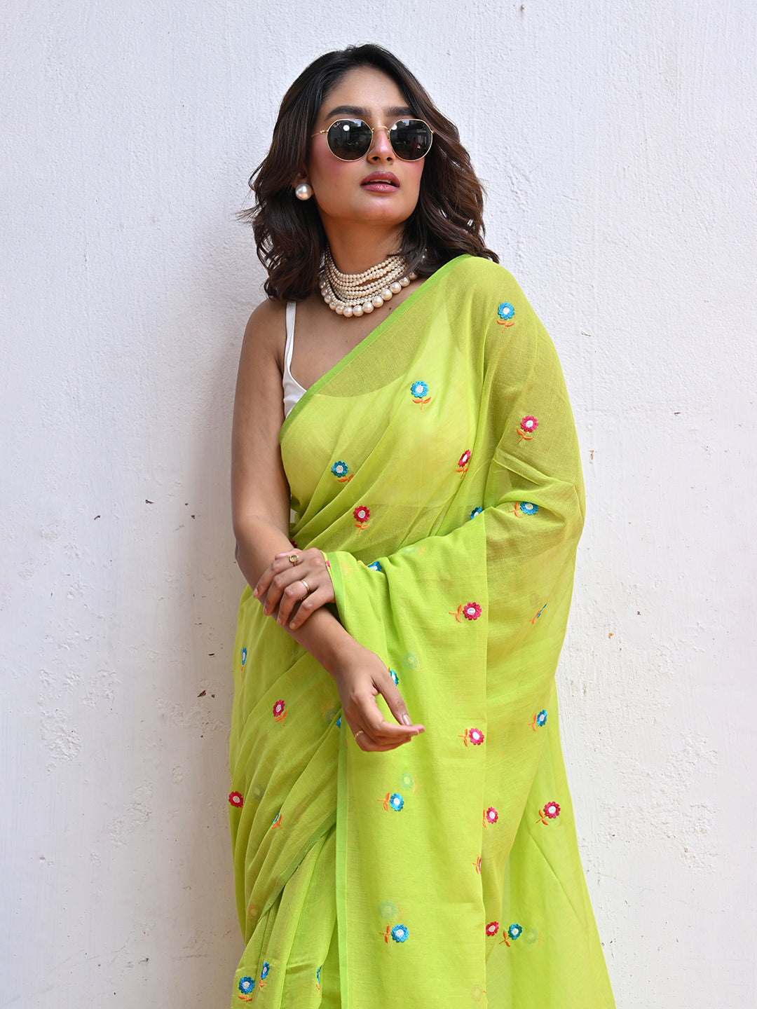 Green Mulmul Cotton Saree