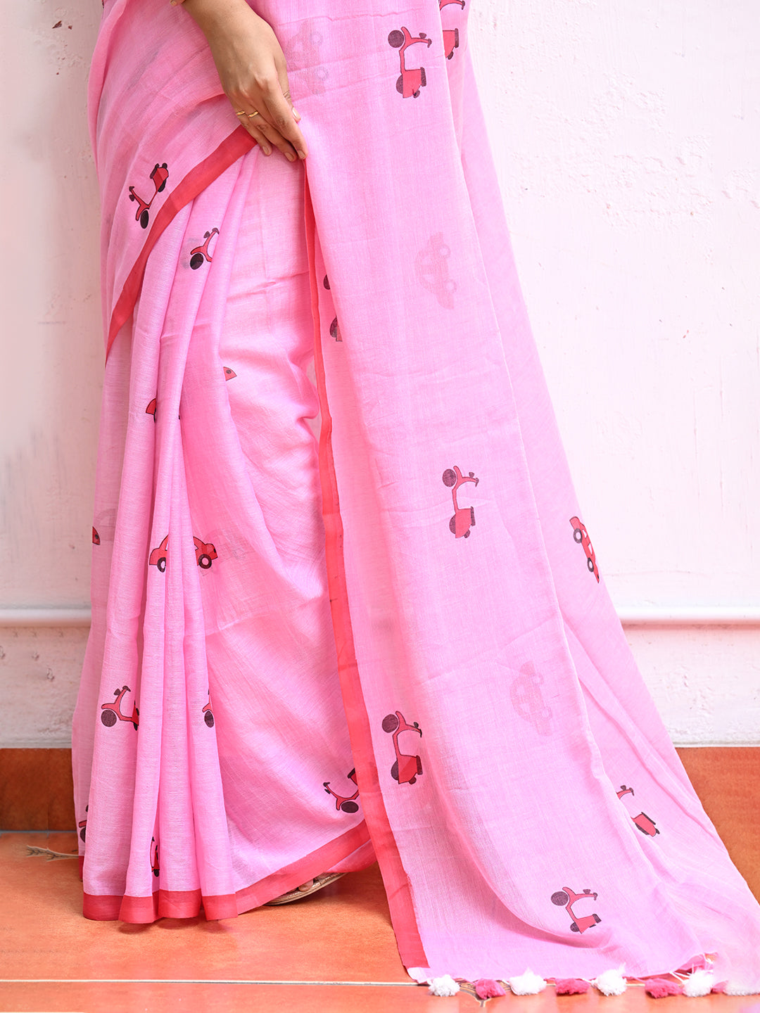 Pink Mulmul Cotton Saree