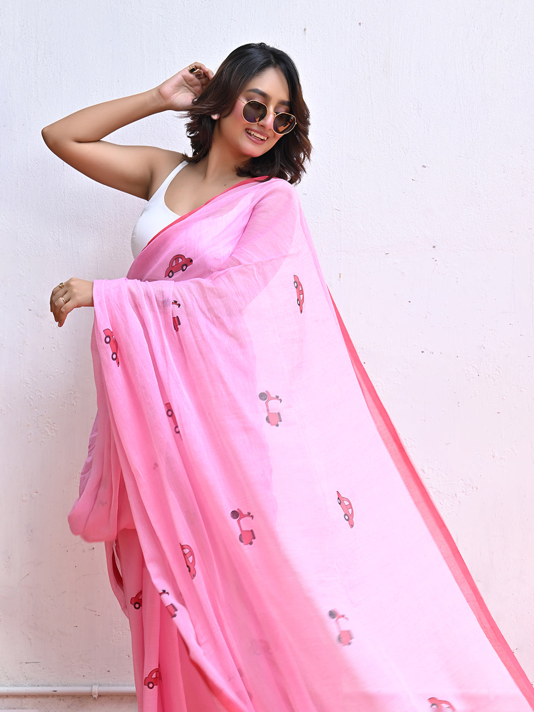 Pink Mulmul Cotton Saree