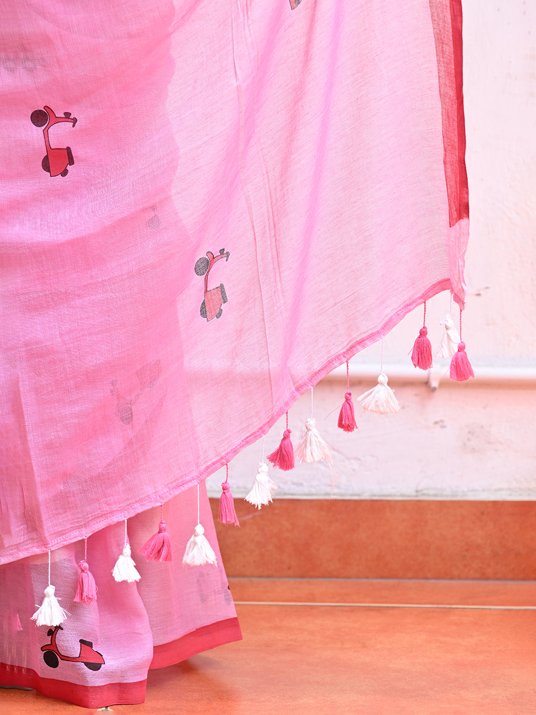 Pink Mulmul Cotton Saree