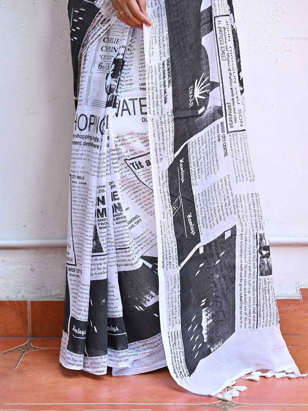 Newspaper Mulmul Cotton Saree