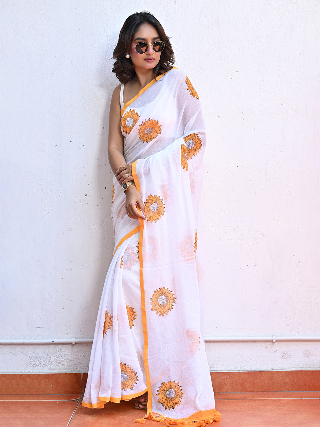 Sunflower Mulmul Cotton Saree