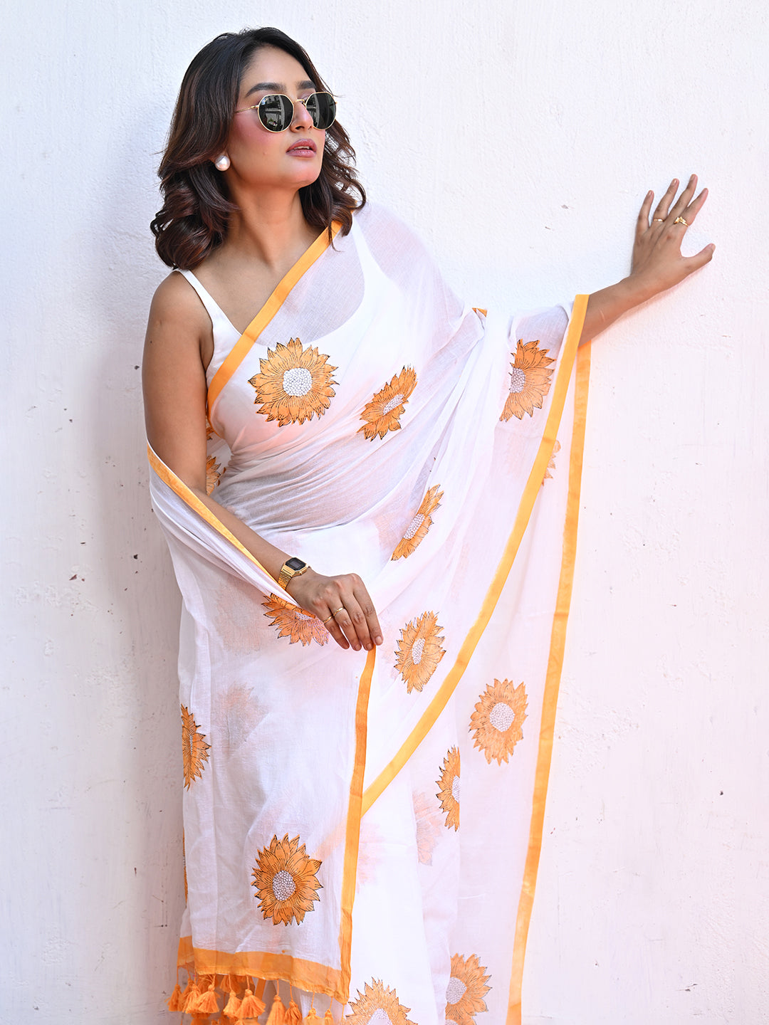 Sunflower Mulmul Cotton Saree