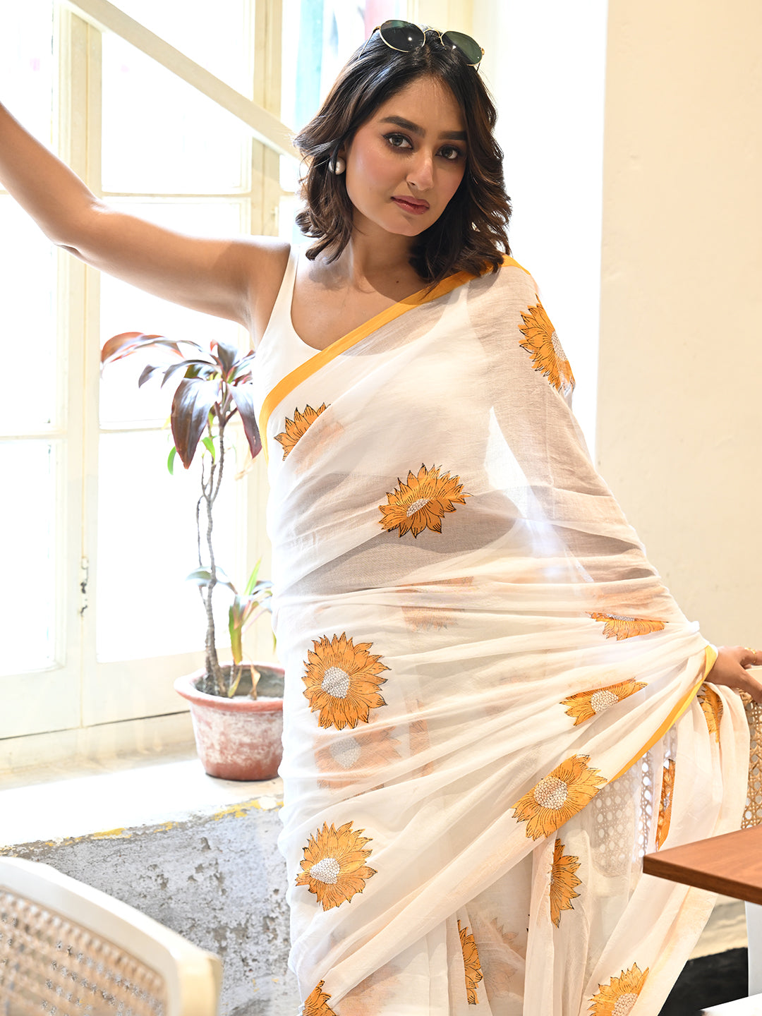 Sunflower Mulmul Cotton Saree