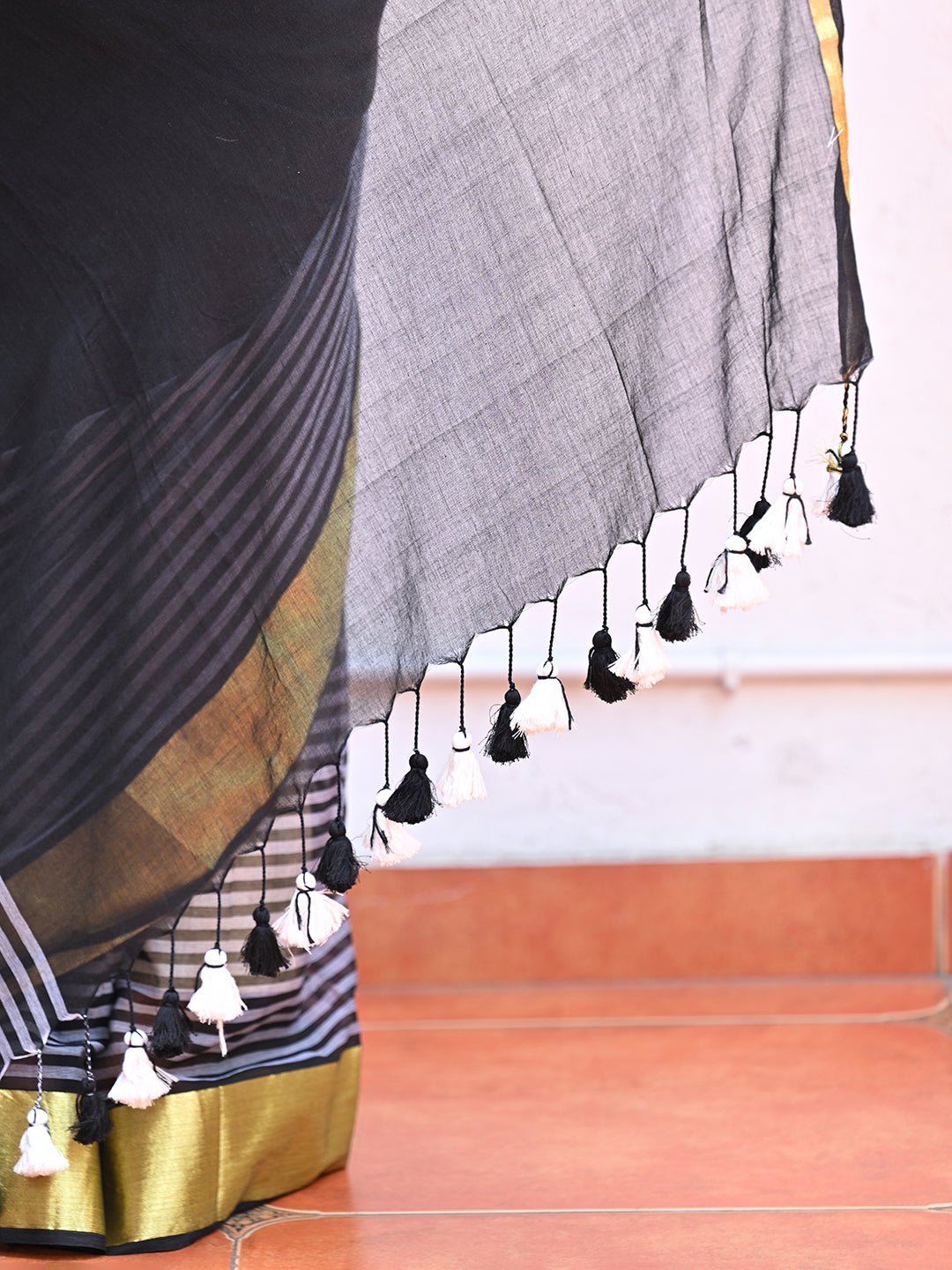 Yellow Striped Mulmul Cotton Saree