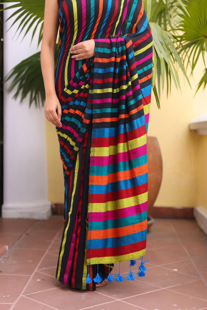 Multicoloured Mulmul Cotton Saree