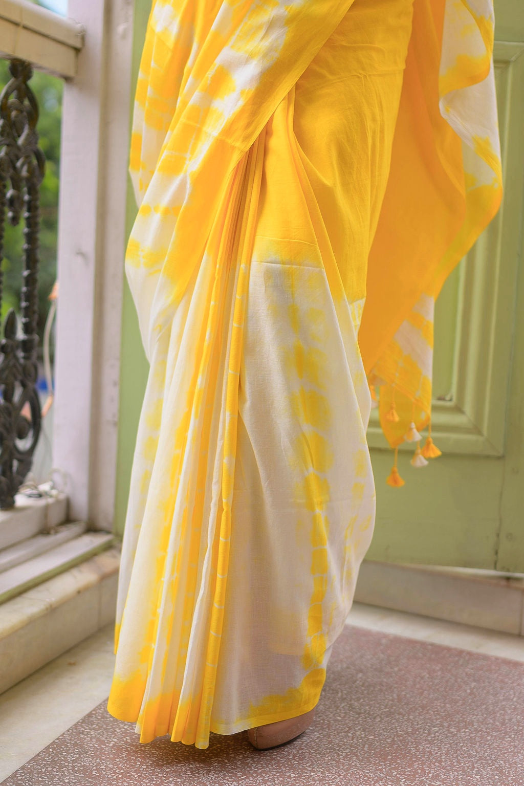 Yellow Tie and Dye Mulmul Cotton Saree