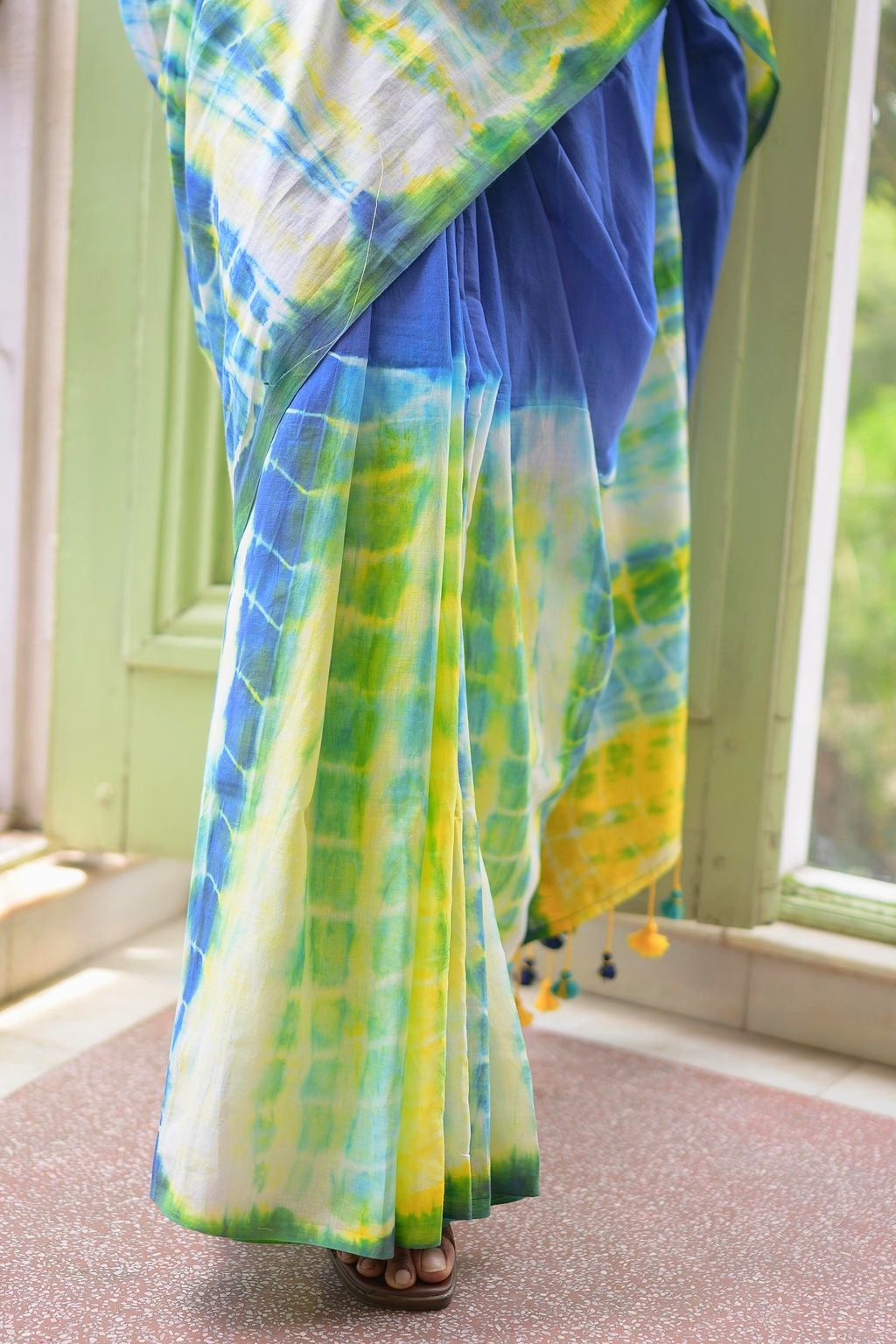 Blue Tie and dye Mulmul Cotton Saree