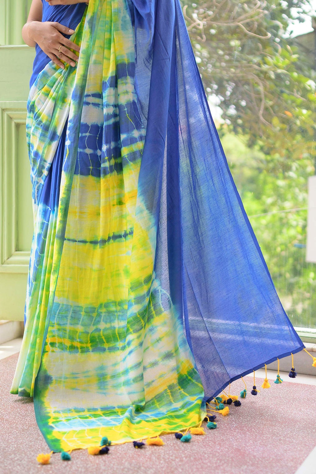 Blue Tie and dye Mulmul Cotton Saree