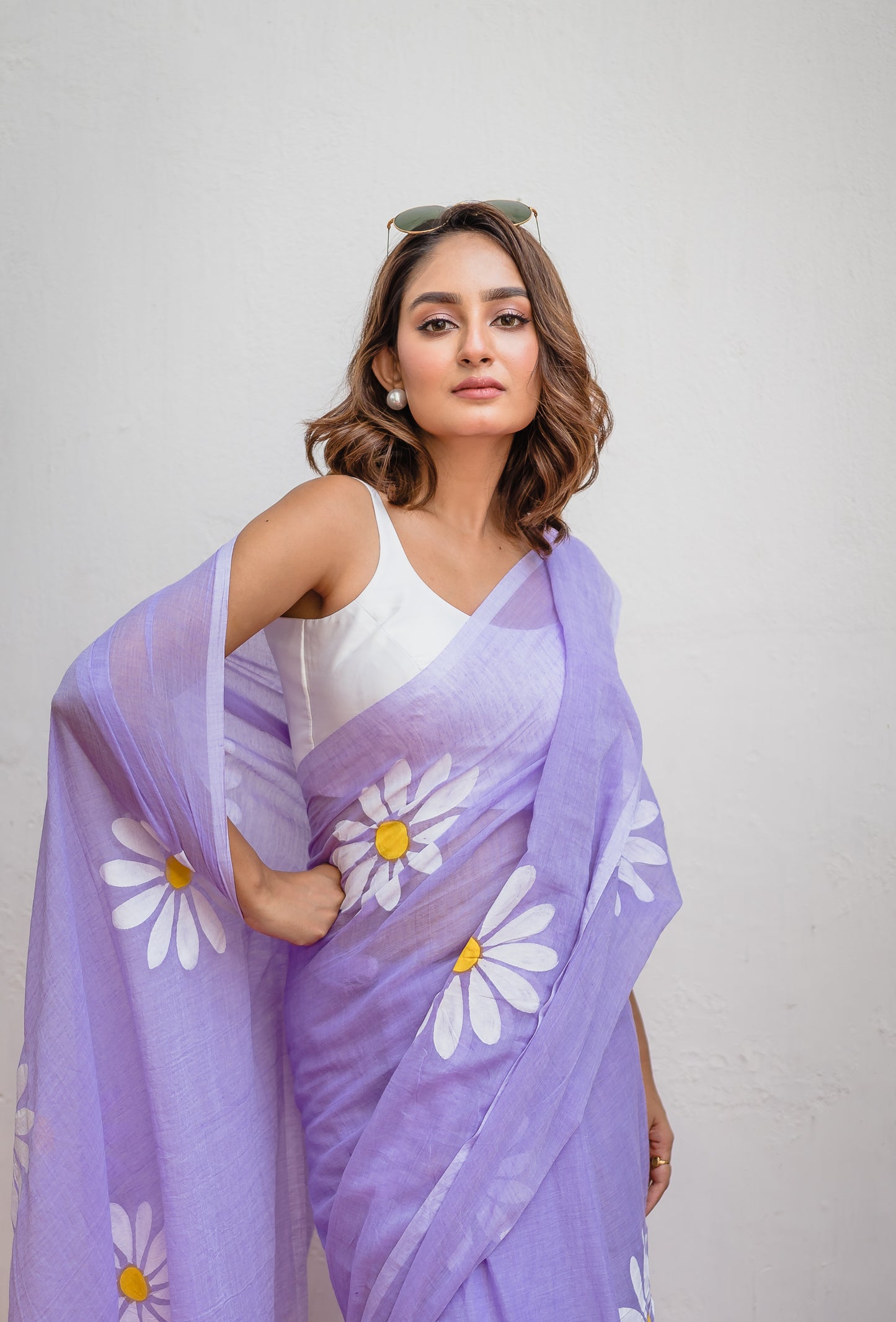 Lavender Handpainted Mulmul Cotton Saree