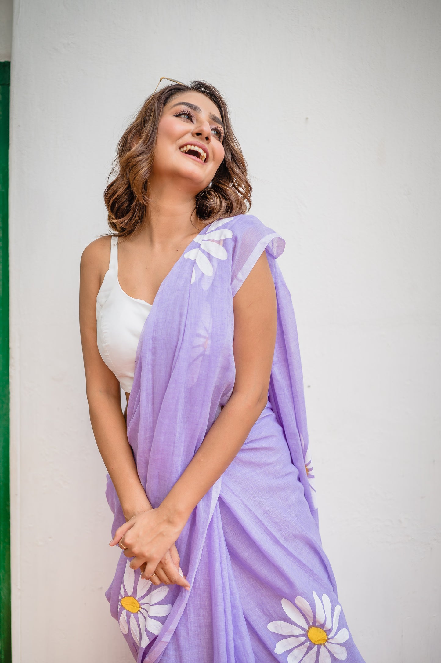 Lavender Handpainted Mulmul Cotton Saree