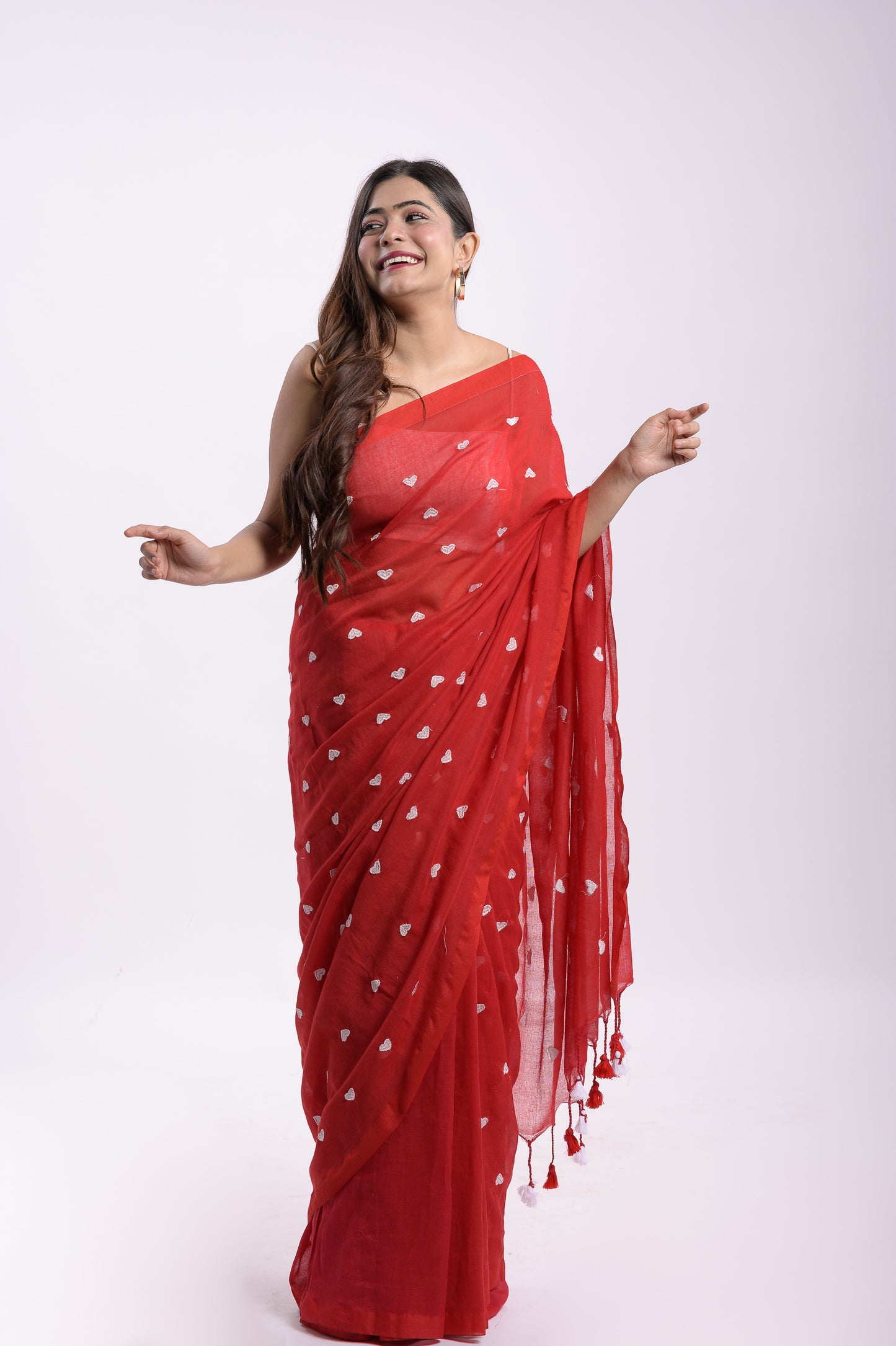 Red Love Mulmul Cotton Saree