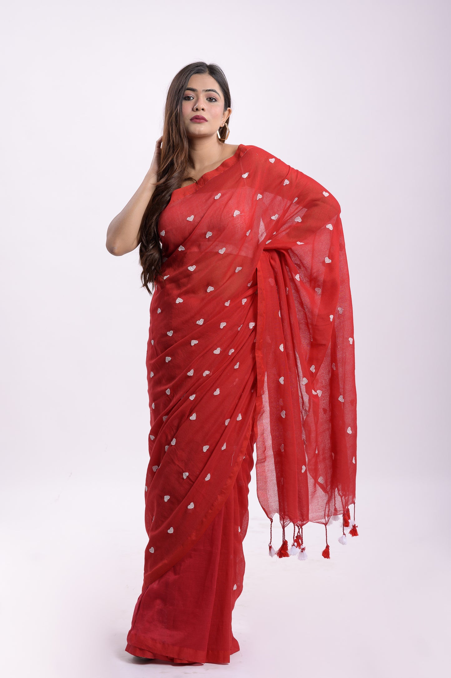 Red Love Mulmul Cotton Saree