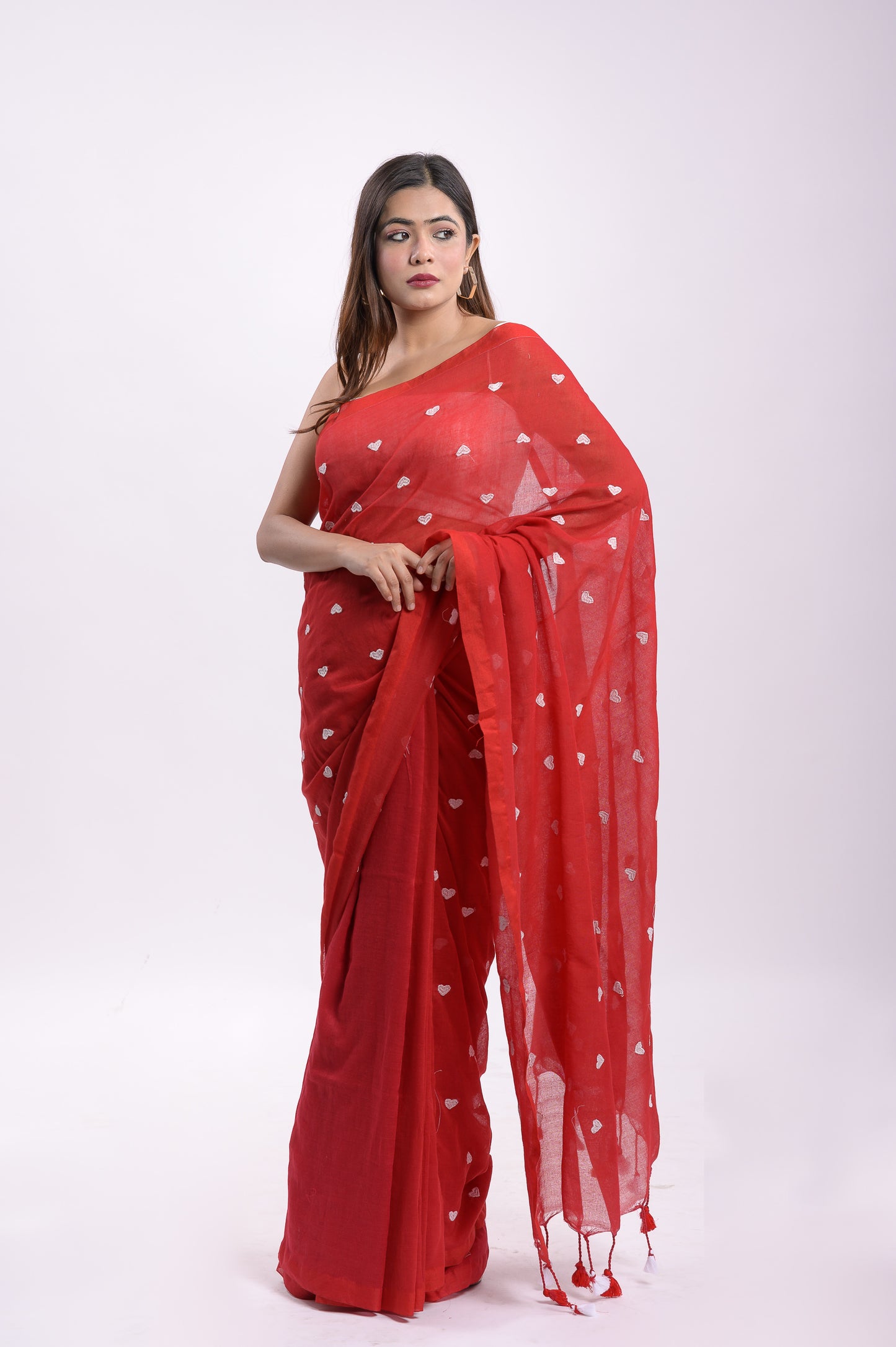 Red Love Mulmul Cotton Saree