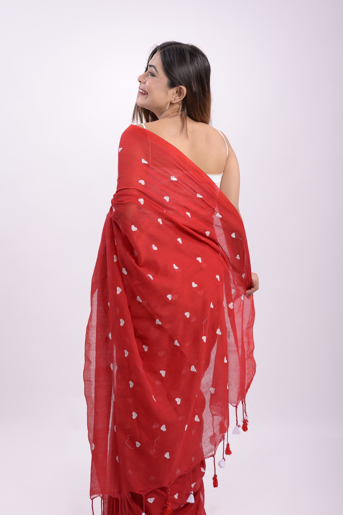 Red Love Mulmul Cotton Saree