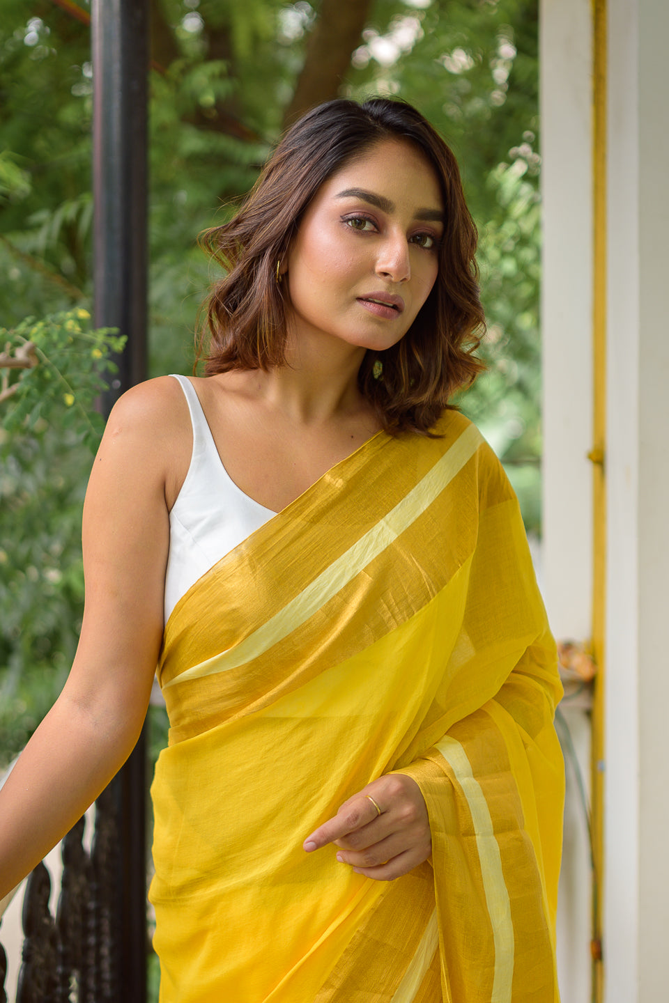 Classic Yellow Mulmul Cotton Saree