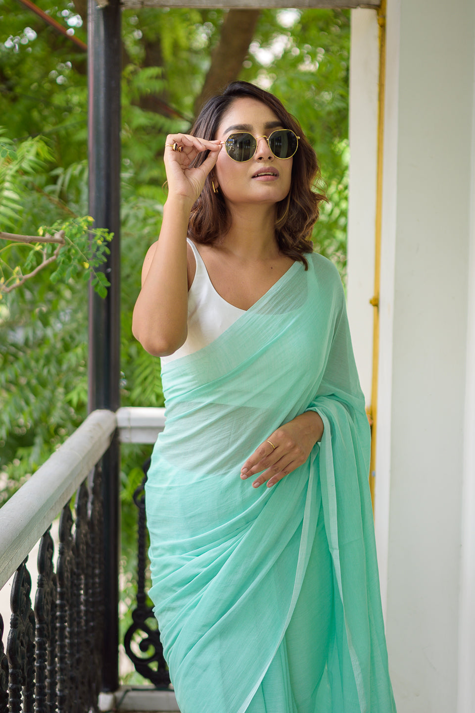 Sea Green Mulmul Cotton Saree