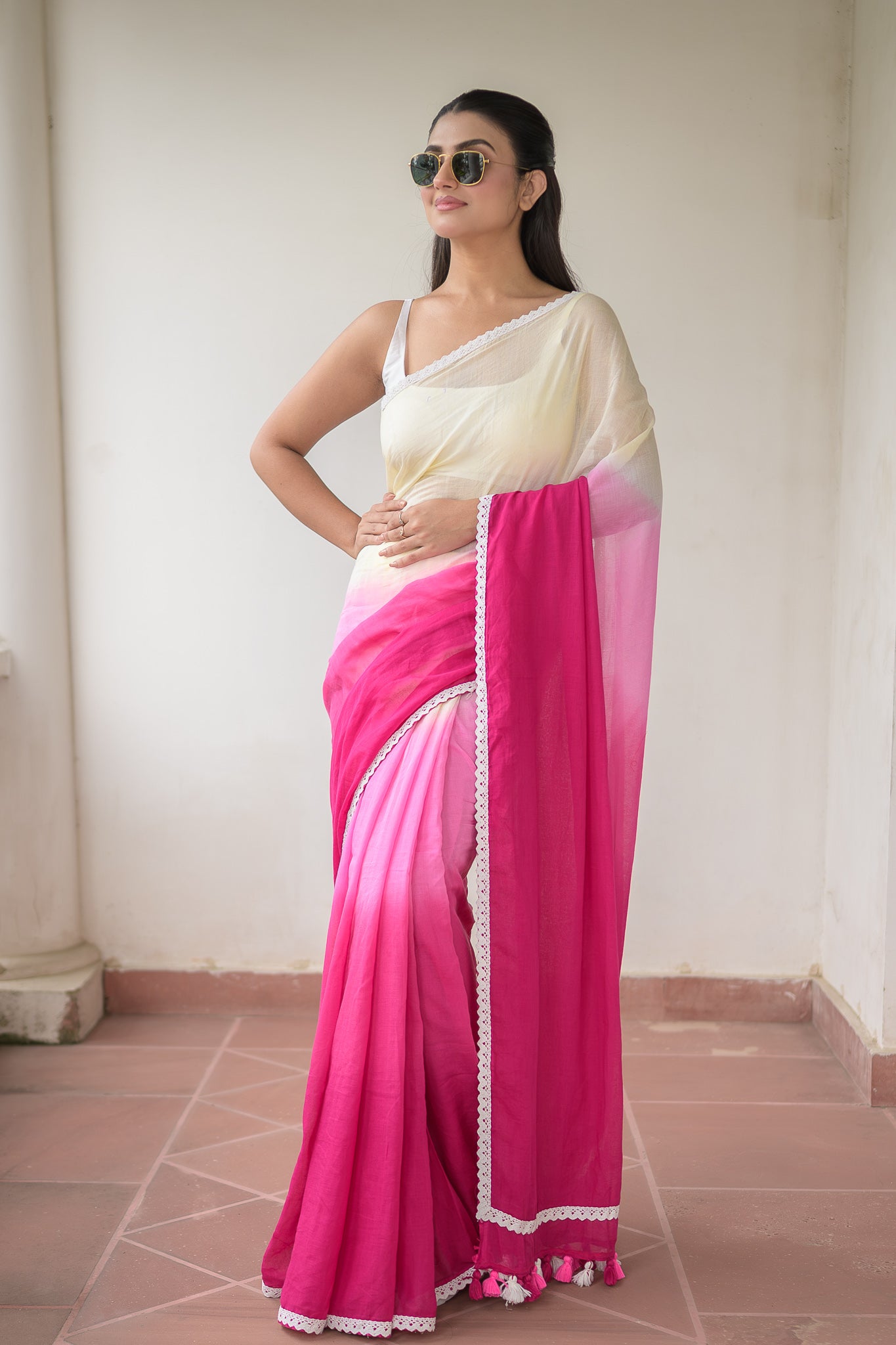 Pink Tie Dye Mulmul Cotton Saree