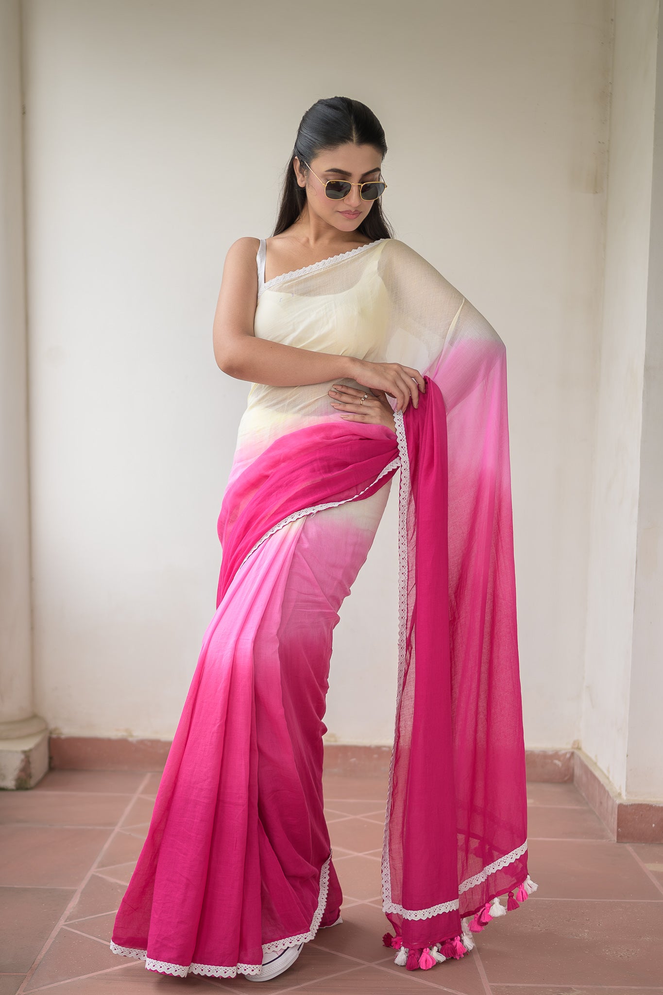 Pink Tie Dye Mulmul Cotton Saree