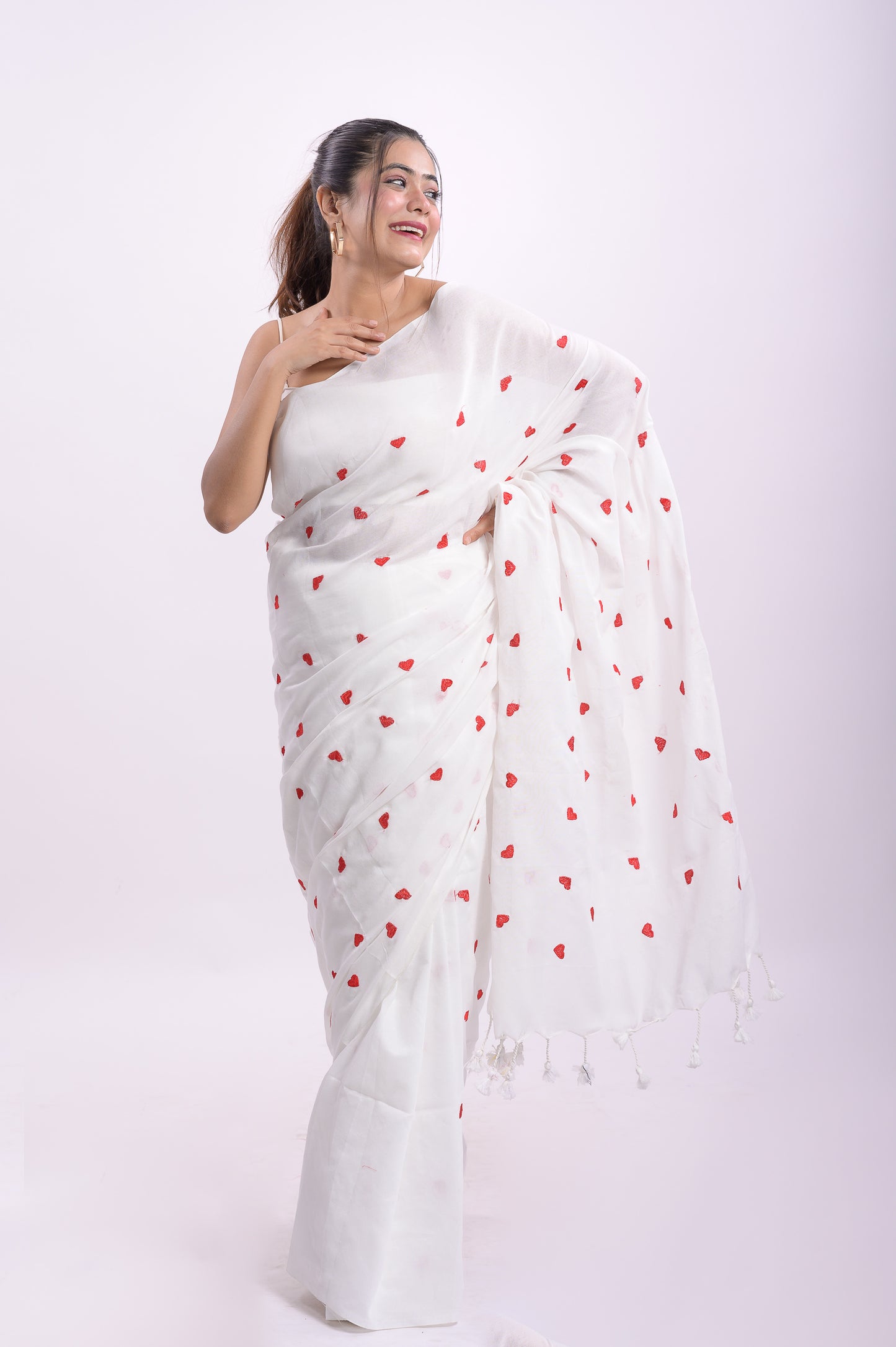 White Love Mulmul Cotton Saree