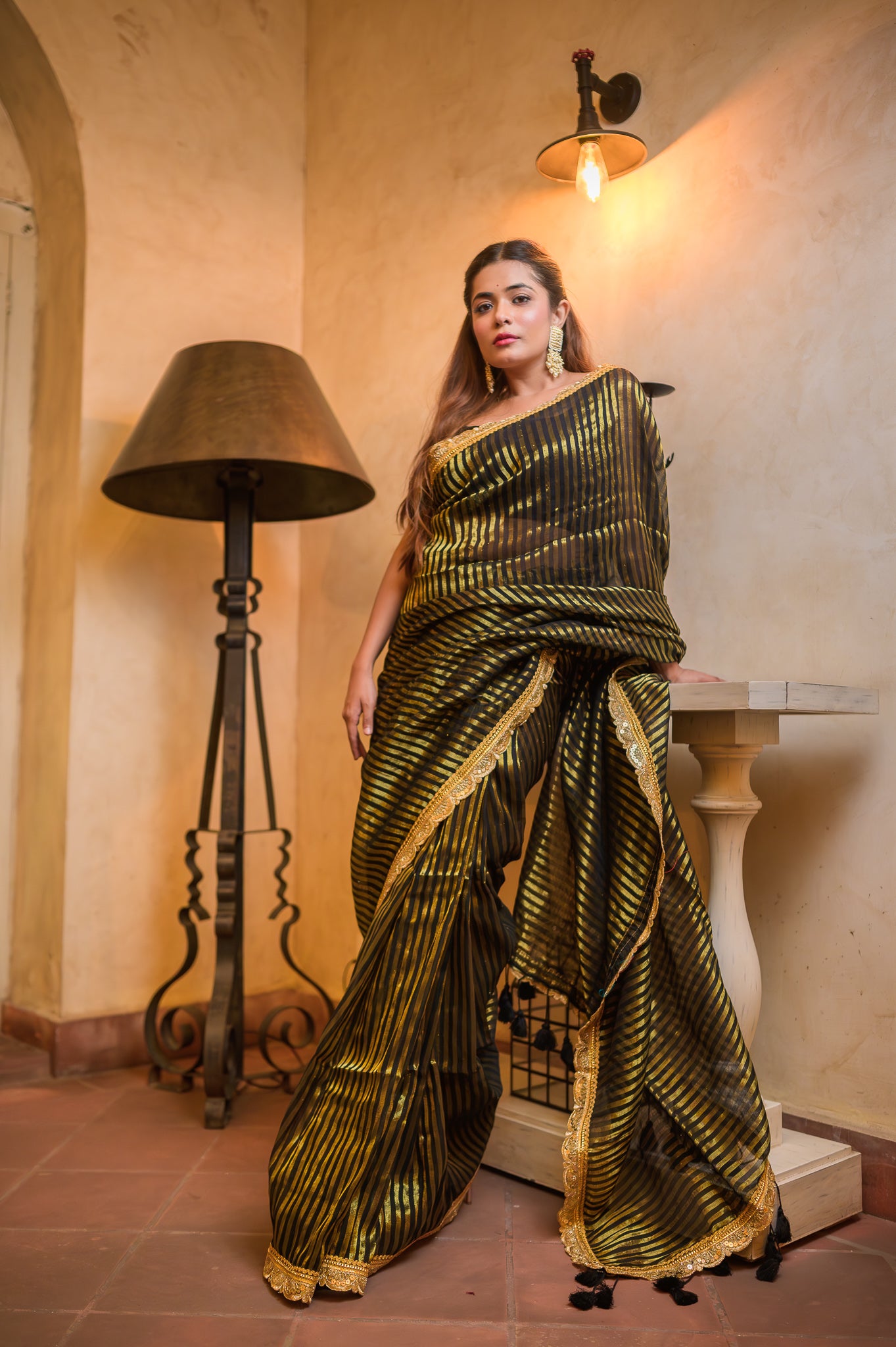 Black Zari Tissue Saree