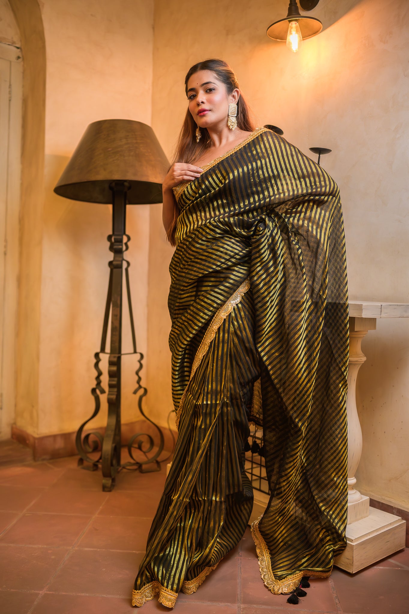 Black Zari Tissue Saree