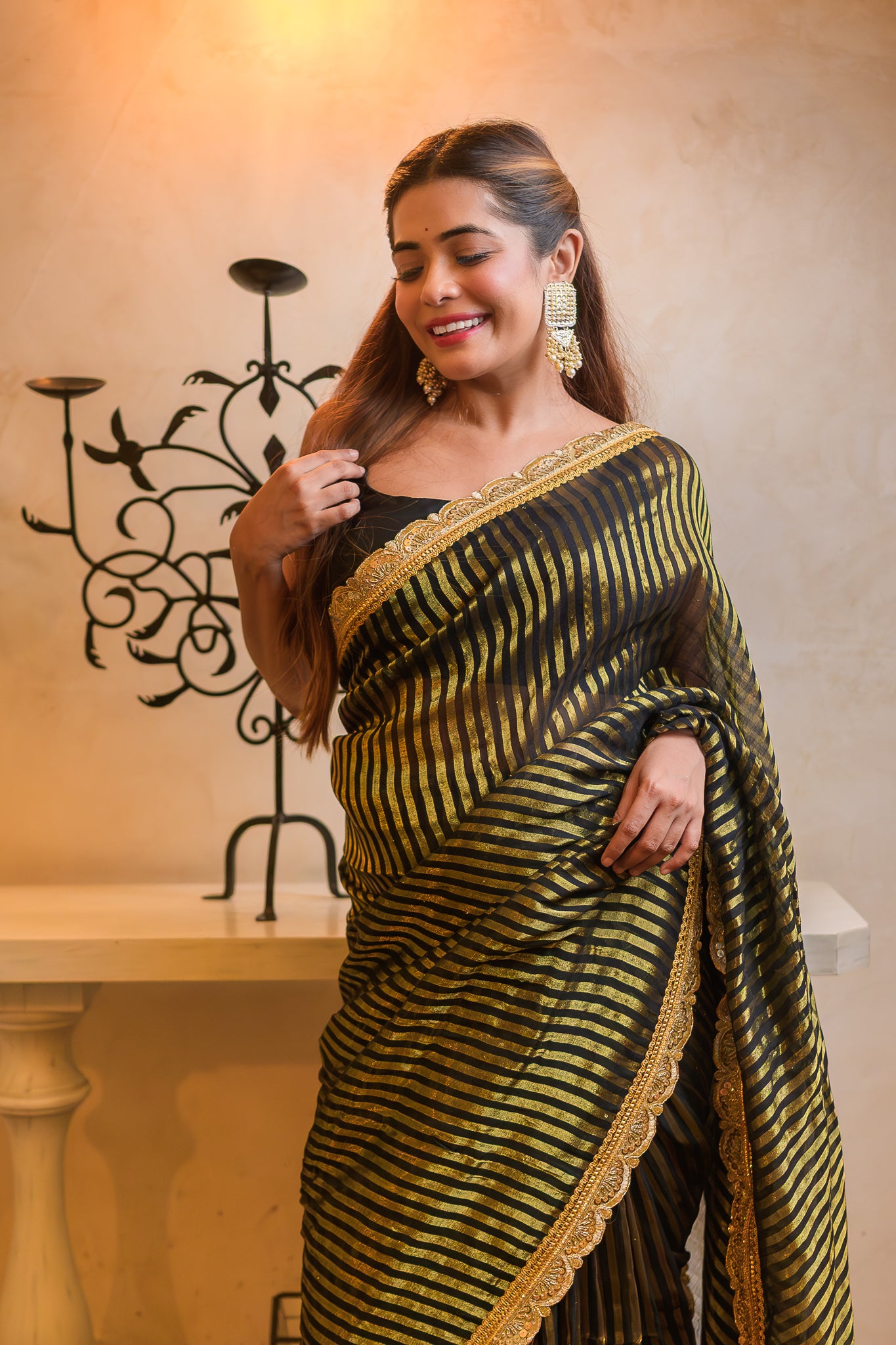 Black Zari Tissue Saree