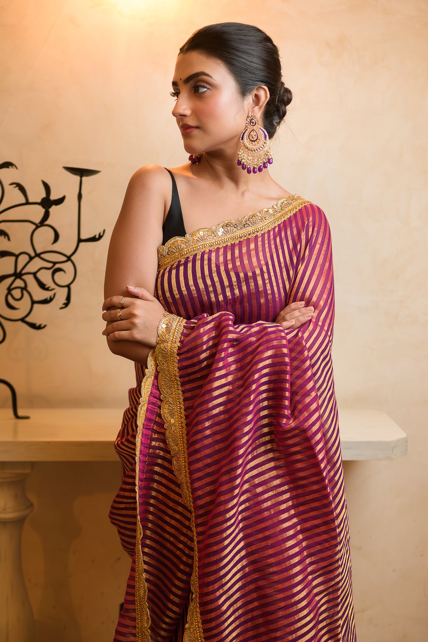 Magenta Zari Tissue Saree