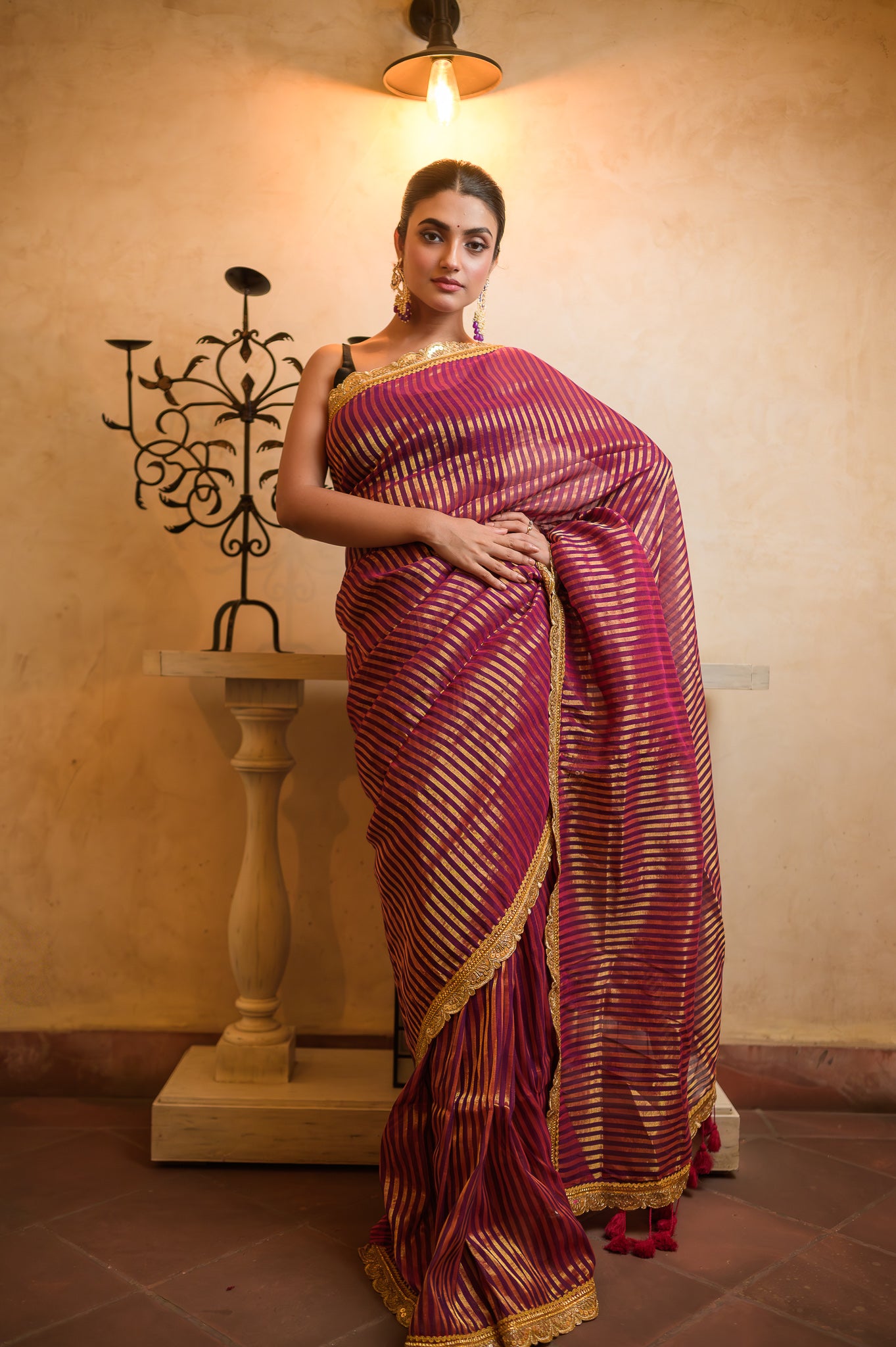Magenta Zari Tissue Saree