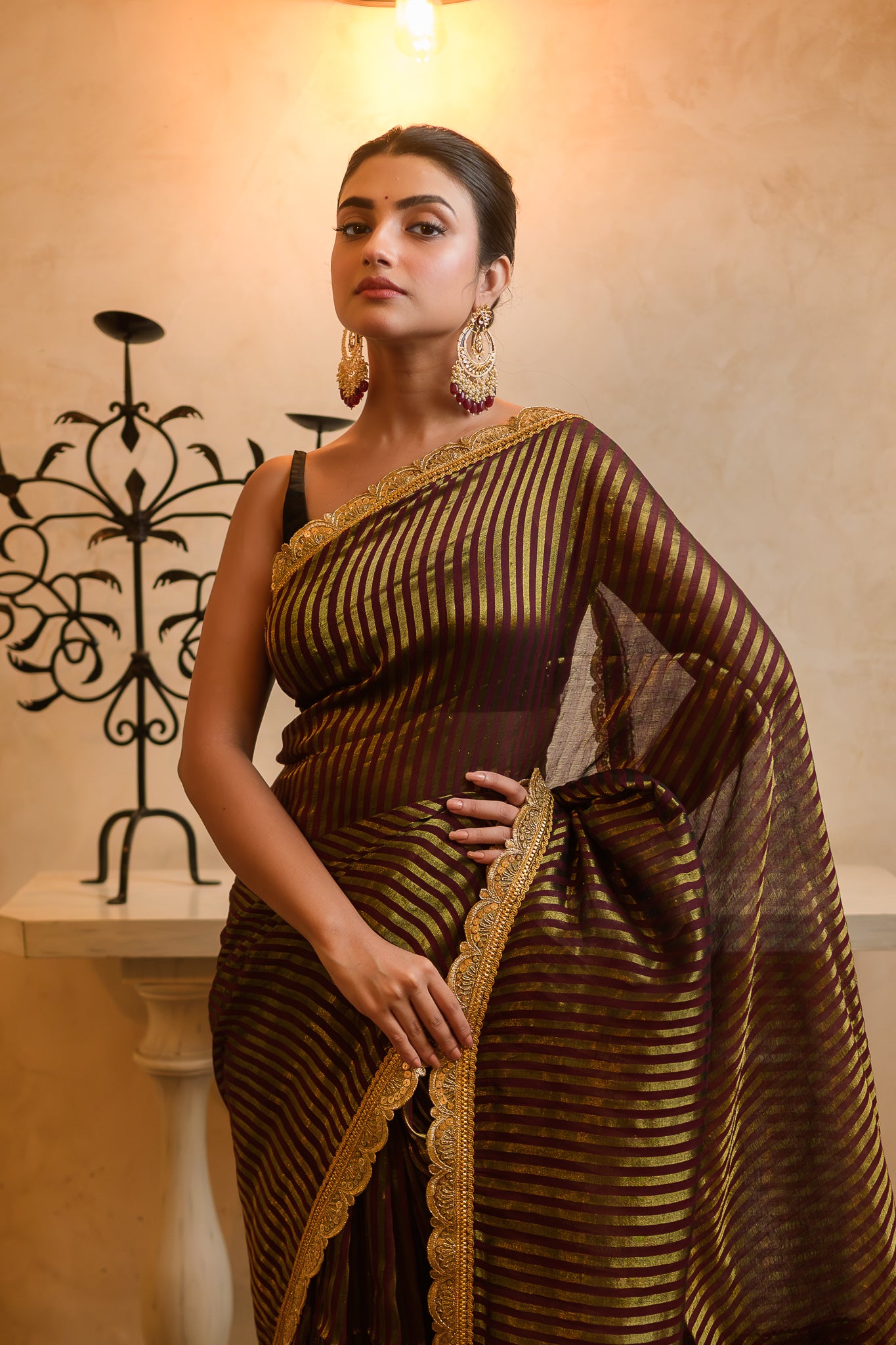 Maroon Zari Tissue Saree
