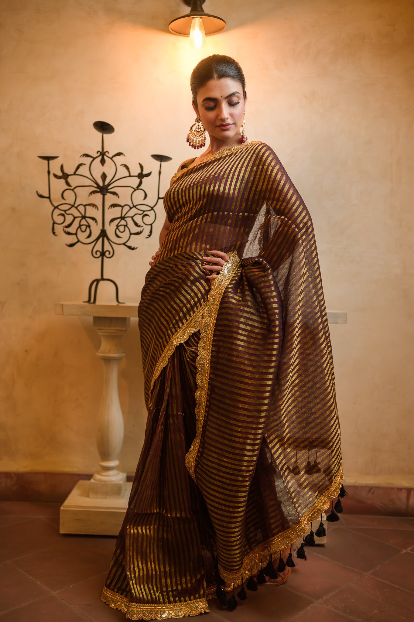 Maroon Zari Tissue Saree