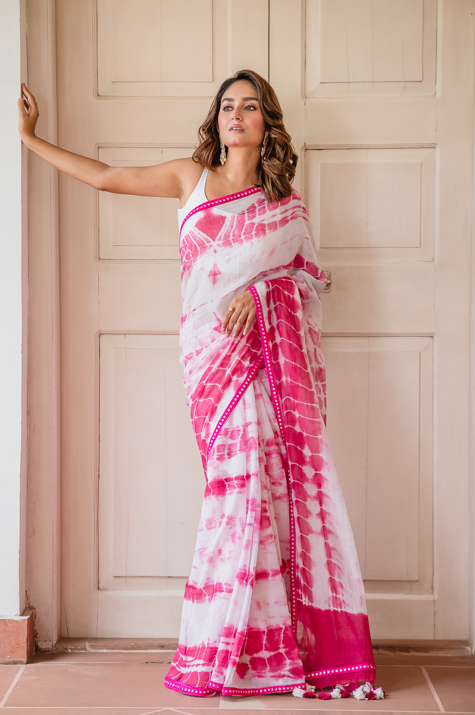 Pink Tie and Dye Mulmul Cotton Saree