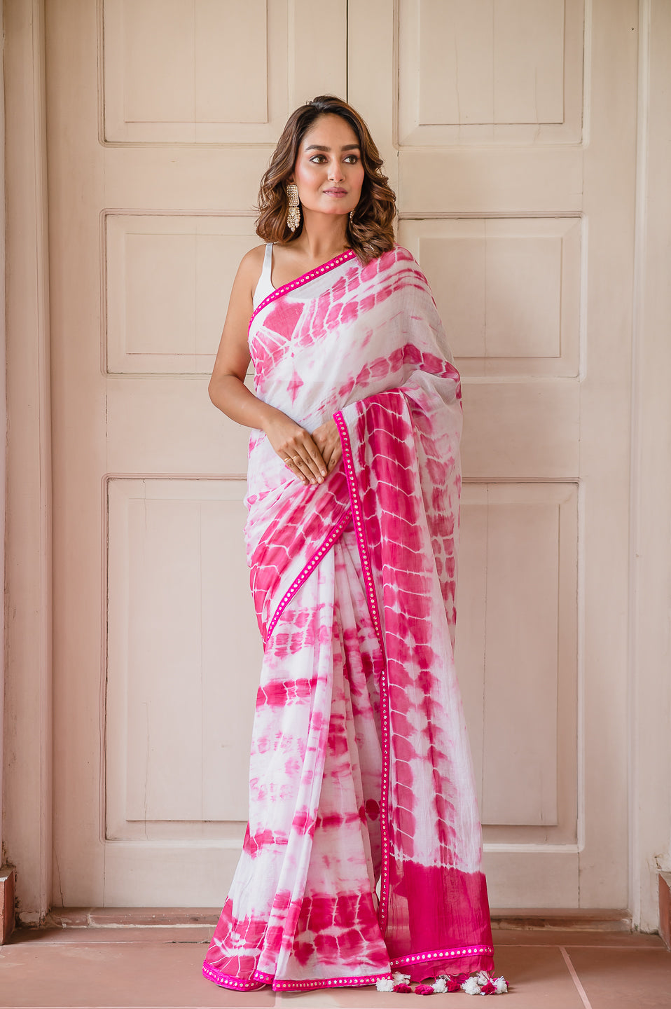 Pink Tie and Dye Mulmul Cotton Saree