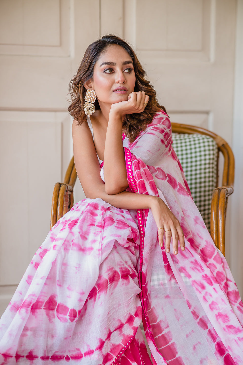 Pink Tie and Dye Mulmul Cotton Saree