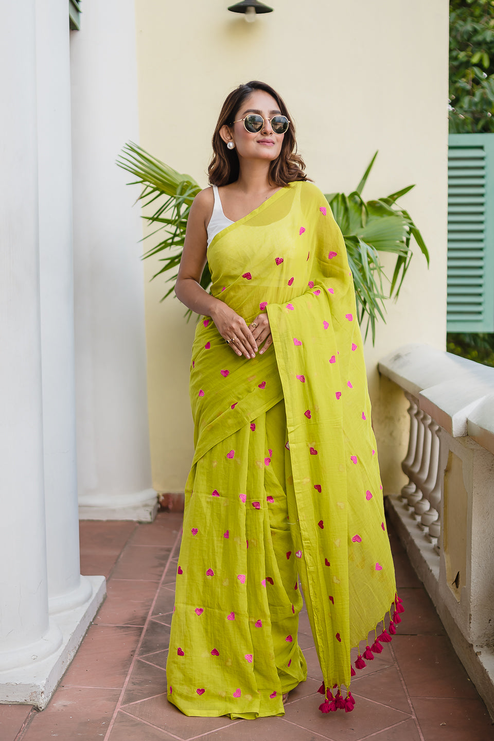 Lime Green Love Mulmul Cotton Saree