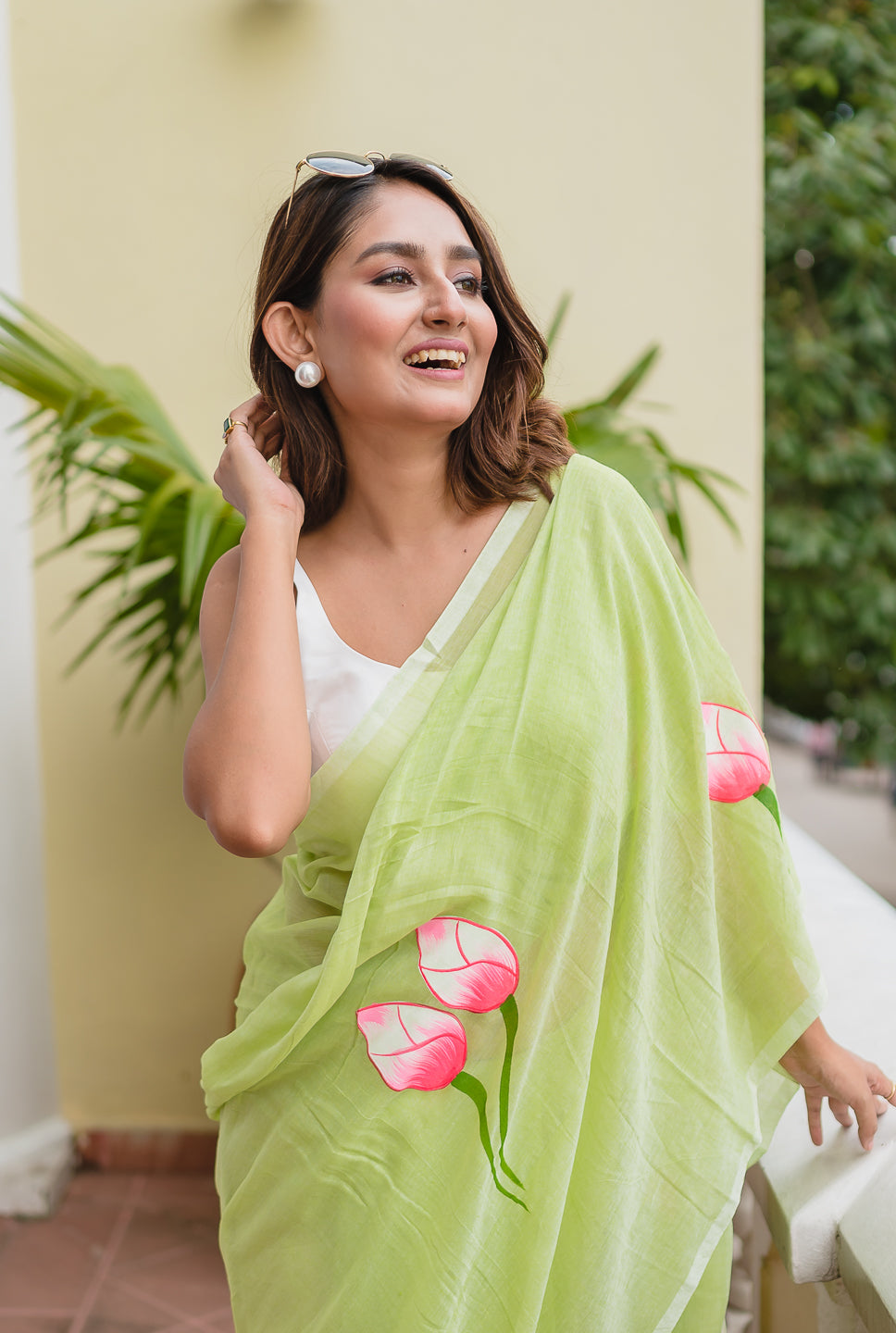 Lotus Hand Painted Mulmul Cotton Saree