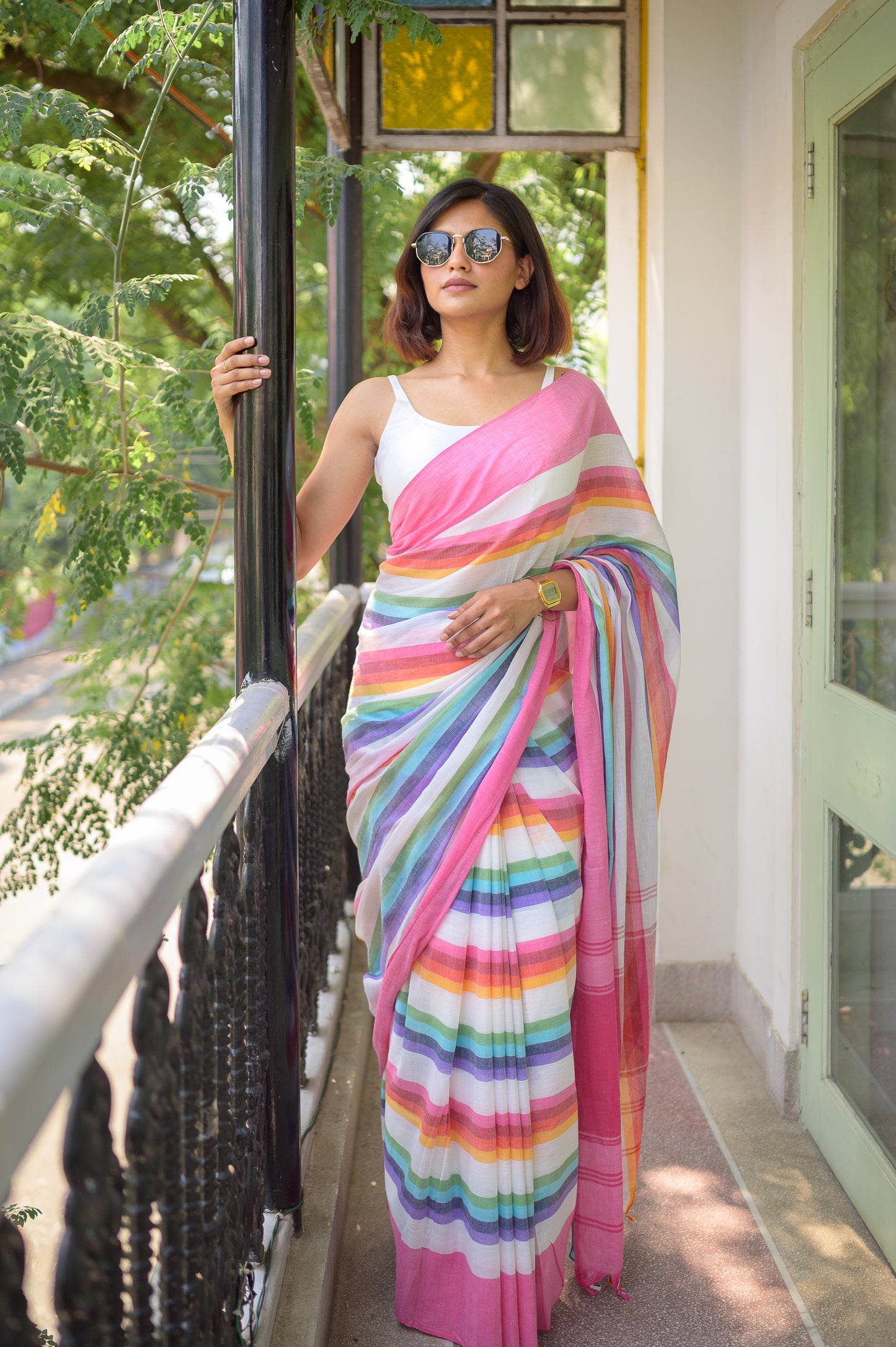 Rainbow Pure Cotton Saree