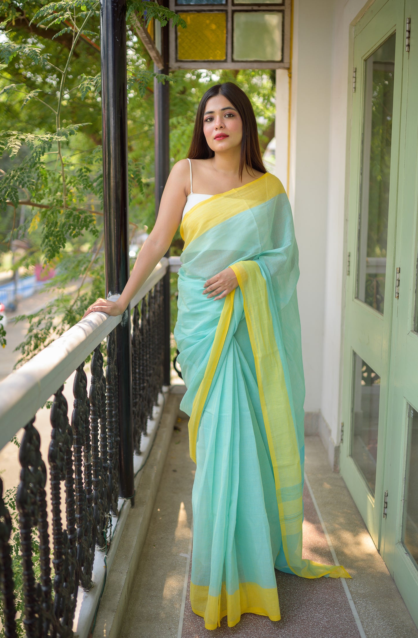 Sea Green Pure Cotton Saree