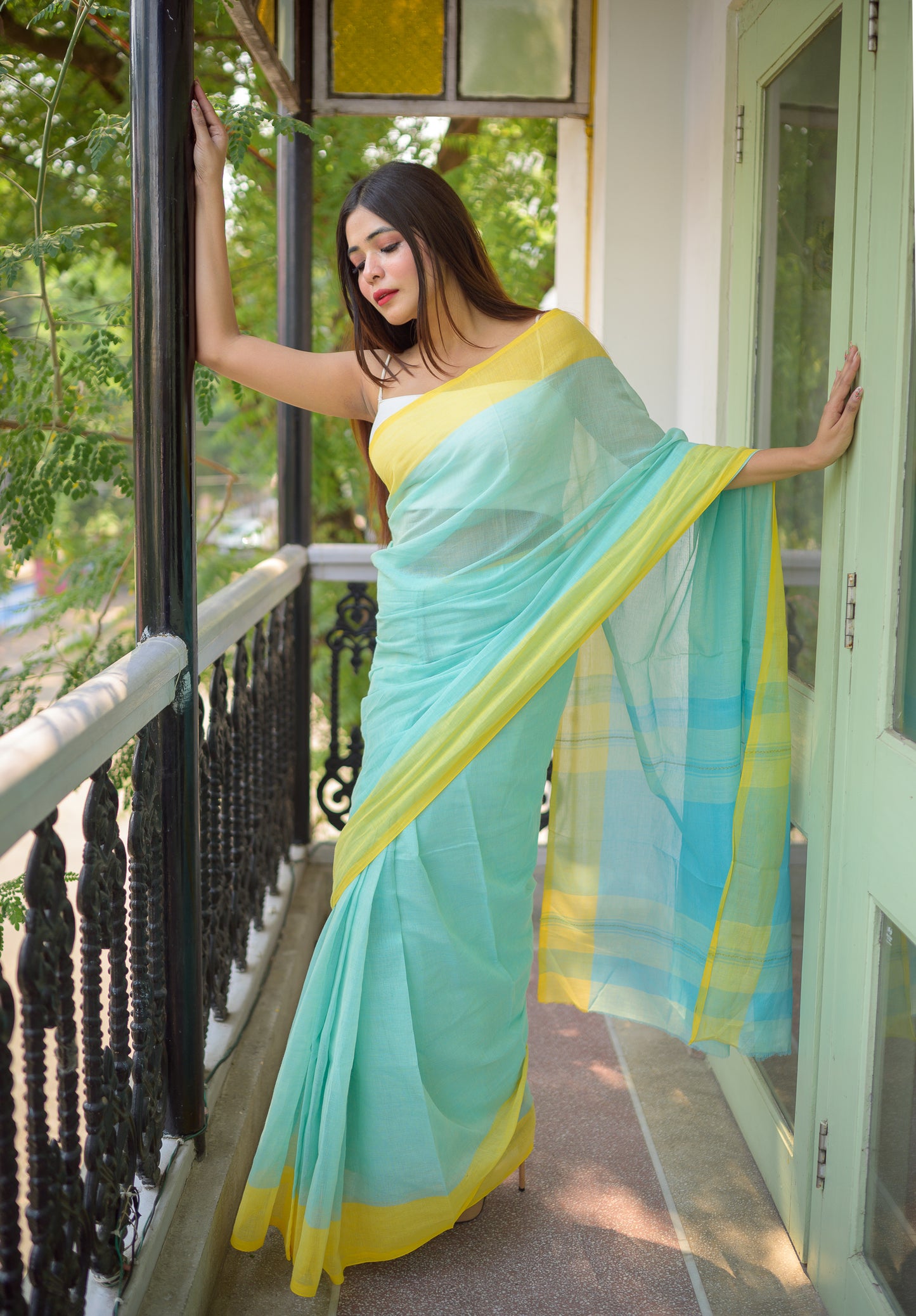 Sea Green Pure Cotton Saree